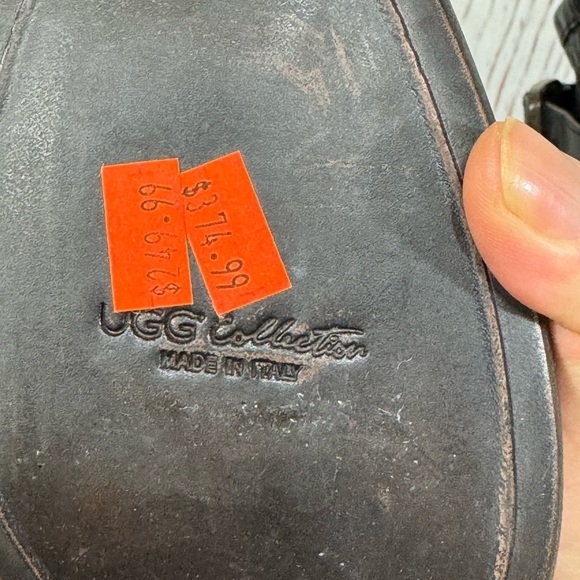 UGG Collection Black Combat Moto Boots Distressed Leather  Sherpa Insole 5.5 EUC - Picture 15 of 17